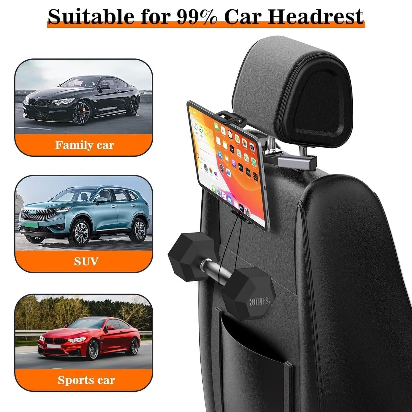 Circuit Pulse Car Headrest Tablet Holder – 360° Adjustable Backseat Mount