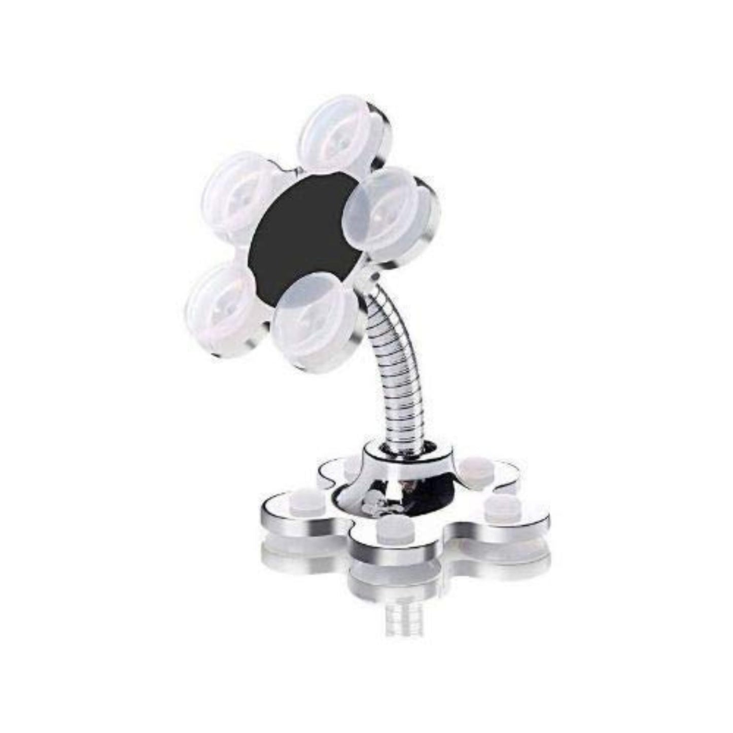 CircuitPulse VIP Suction Cup Car Mobile Stand – Chrome Silver | 360° Rotating Double-Sided Flower Holder for Smartphones
