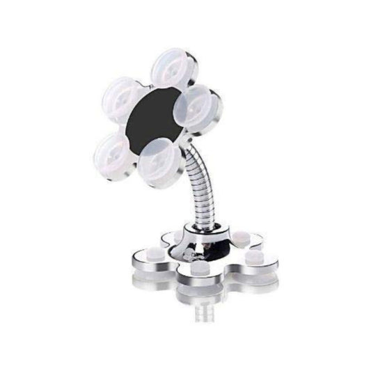 CircuitPulse VIP Suction Cup Car Mobile Stand – Chrome Silver | 360° Rotating Double-Sided Flower Holder for Smartphones