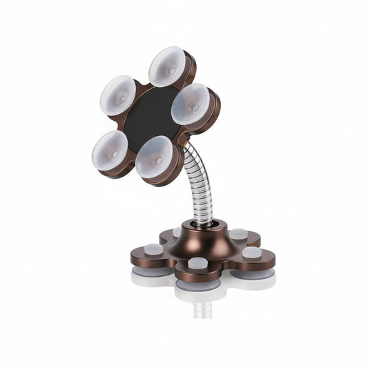 CircuitPulse VIP Suction Cup Car Mobile Stand – Royal Bronze | 360° Rotating Double-Sided Flower Holder for Smartphones