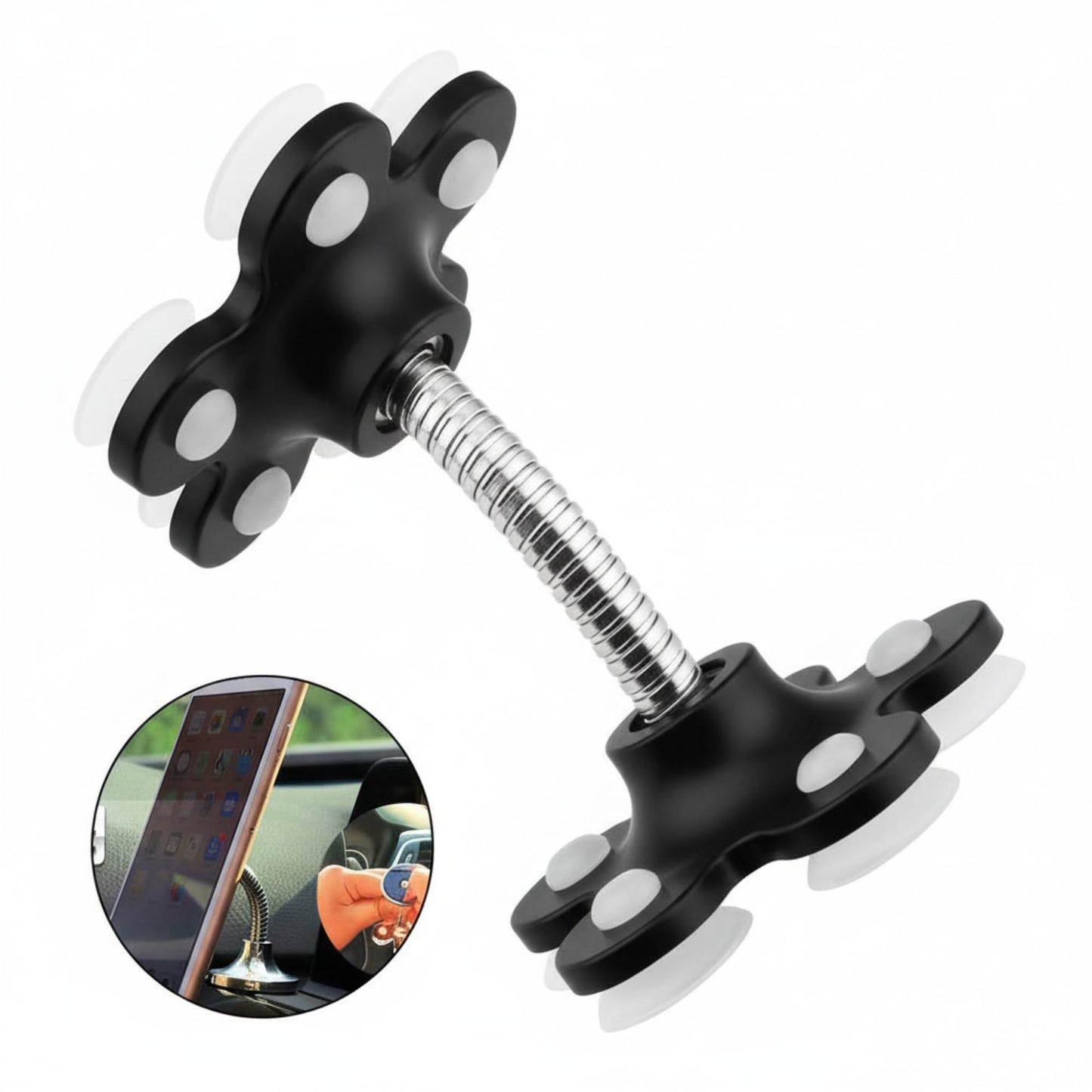 CircuitPulse VIP Suction Cup Car Mobile Stand – Onyx Black | 360° Rotating Double-Sided Holder for Smartphones