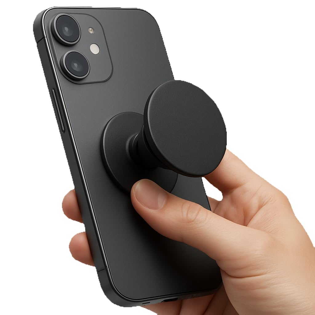 Title: CircuitPulse Smartphone Grip – Midnight Black | Strong Adhesive, Anti-Drop Protection & Multi-Functional Stand (Pack of 1)