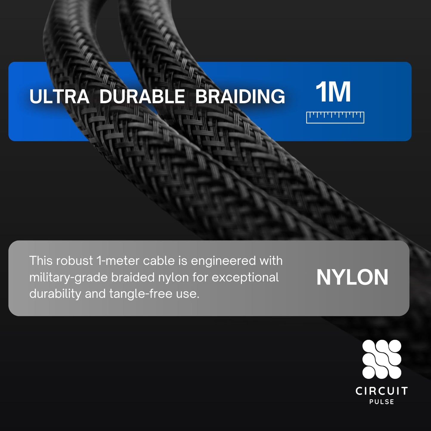 CircuitPulse 1m Braided USB-C to USB-C Cable | 65W Fast Charging 3A Output & 480Mbps Data Sync, Tangle-Resistant for Smartphones, Laptops, Tablets