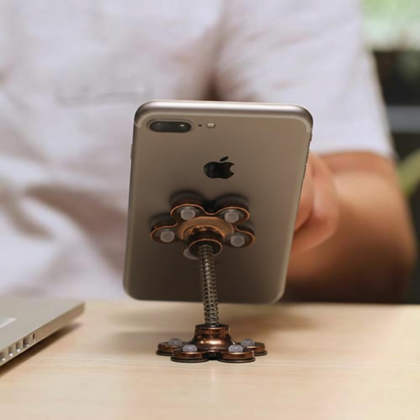 CircuitPulse VIP Suction Cup Car Mobile Stand – Royal Bronze | 360° Rotating Double-Sided Flower Holder for Smartphones