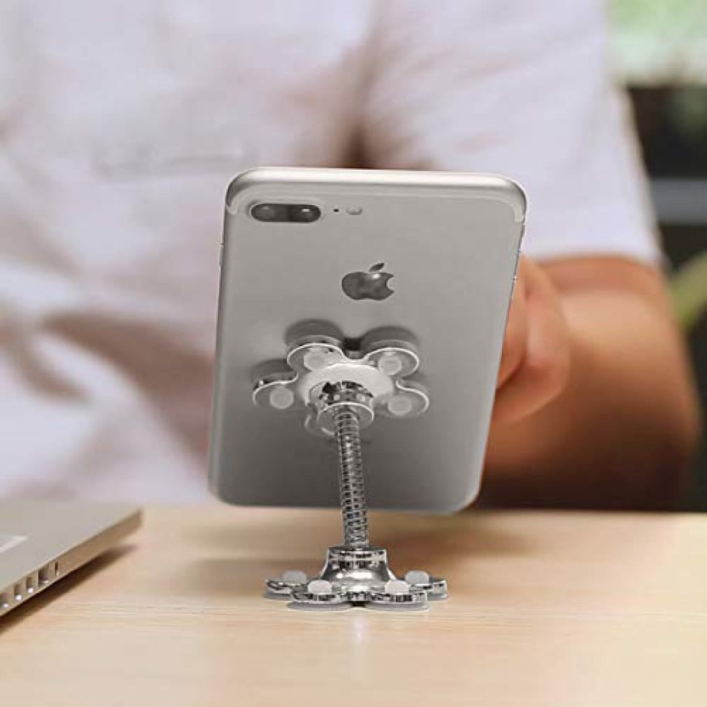 CircuitPulse VIP Suction Cup Car Mobile Stand – Chrome Silver | 360° Rotating Double-Sided Flower Holder for Smartphones