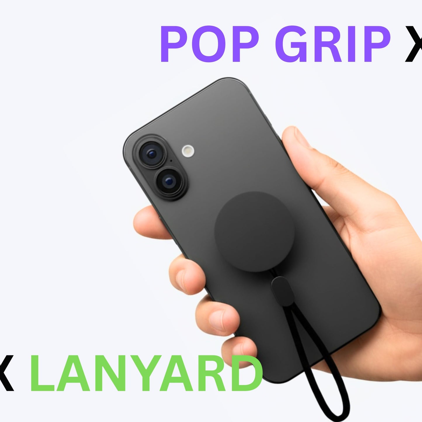 CircuitPulse Pop Holder with Lanyard Combo – Midnight Black & Jet Black | Secure Grip, Stand Function & Anti-Drop Accessory