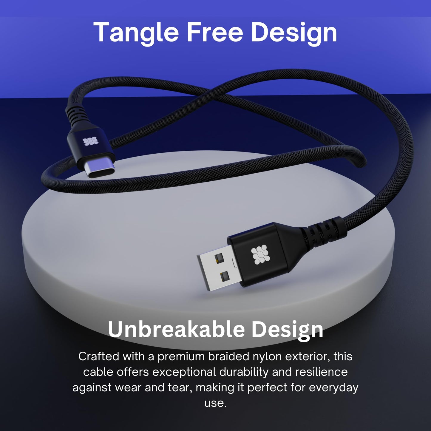 CircuitPulse 1m USB-C Cable 65W Braided Nylon | Quick Charge 3.0 Power Delivery & 480Mbps Data Sync, Tangle-Free Durable Charging Cord for Smartphones & Laptops