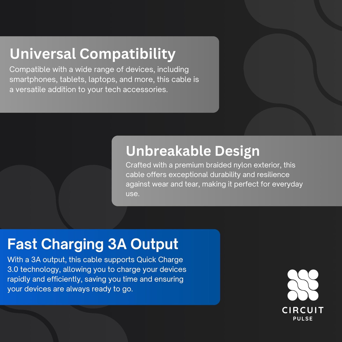 CircuitPulse 1m Braided USB-C to USB-C Cable | 65W Fast Charging 3A Output & 480Mbps Data Sync, Tangle-Resistant for Smartphones, Laptops, Tablets