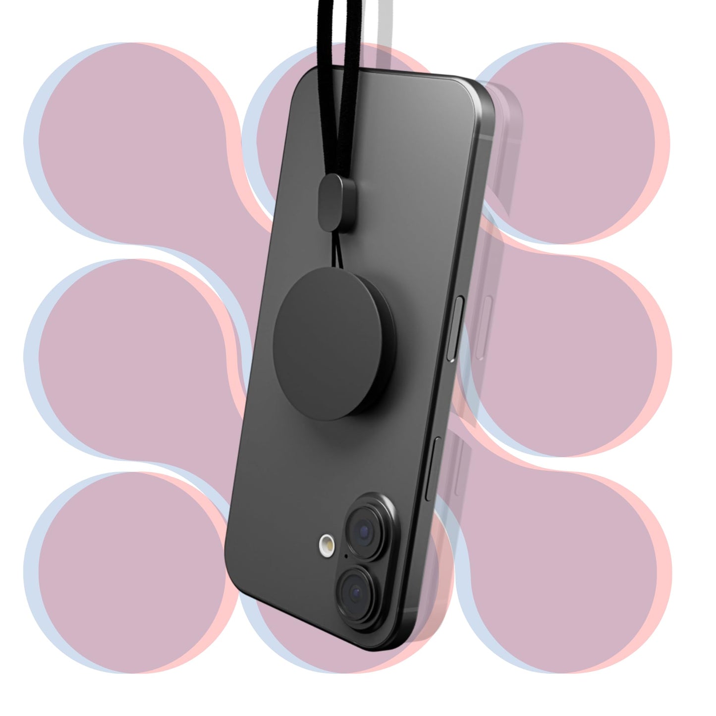 CircuitPulse Pop Holder with Lanyard Combo – Midnight Black & Jet Black | Secure Grip, Stand Function & Anti-Drop Accessory