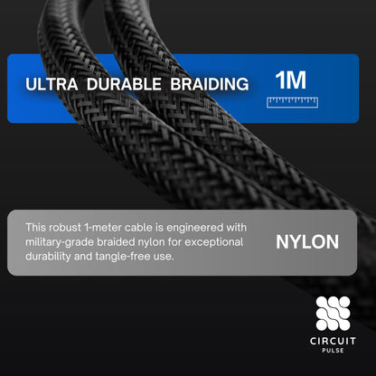 CircuitPulse 1m Braided USB-C to USB-C Cable | 65W Fast Charging 3A Output & 480Mbps Data Sync, Tangle-Resistant for Smartphones, Laptops, Tablets